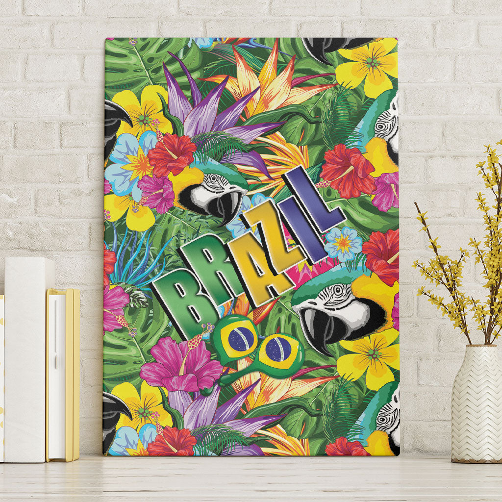 Macaw Parrot Brazil Canvas Wall Art Maracas Seamless Tropical Flowers