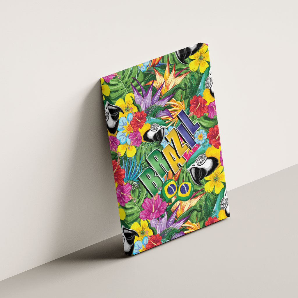 Macaw Parrot Brazil Canvas Wall Art Maracas Seamless Tropical Flowers