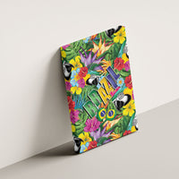 Macaw Parrot Brazil Canvas Wall Art Maracas Seamless Tropical Flowers