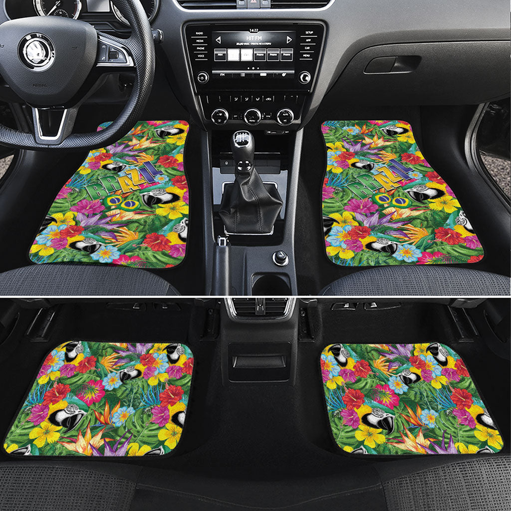 Macaw Parrot Brazil Car Mats Maracas Seamless Tropical Flowers