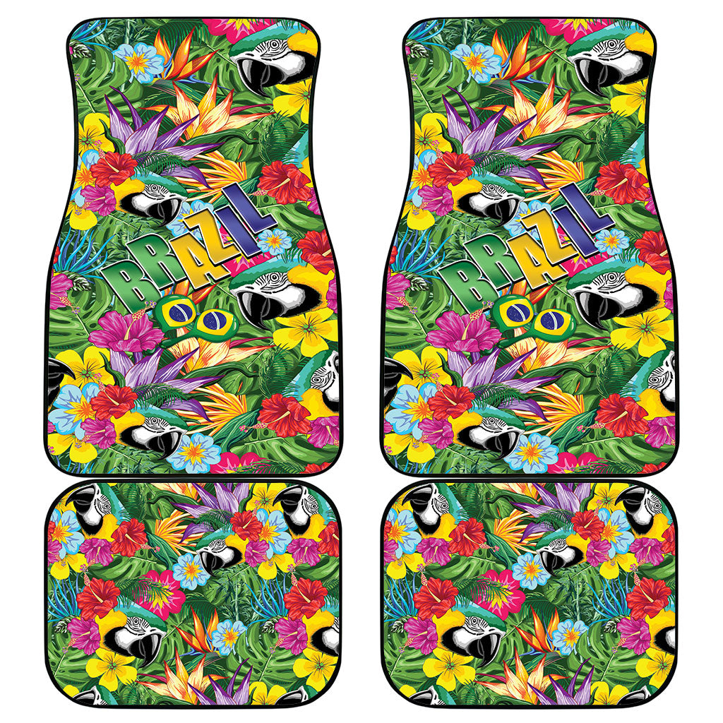 Macaw Parrot Brazil Car Mats Maracas Seamless Tropical Flowers