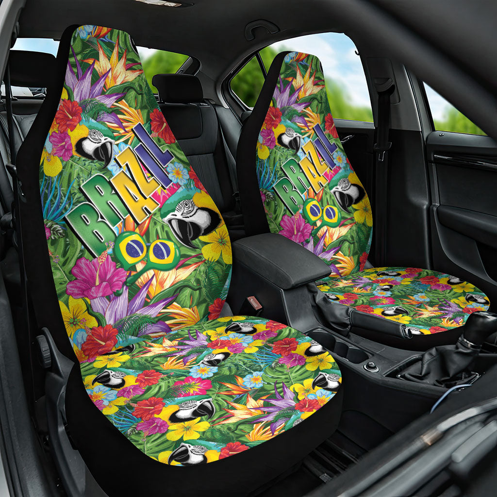 Macaw Parrot Brazil Car Seat Cover Maracas Seamless Tropical Flowers