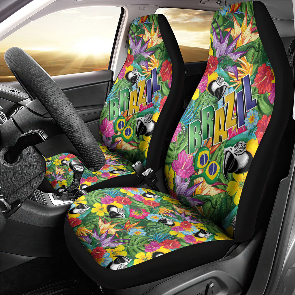 Macaw Parrot Brazil Car Seat Cover Maracas Seamless Tropical Flowers