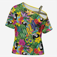 Macaw Parrot Brazil Cross Shoulder Shirt Maracas Seamless Tropical Flowers