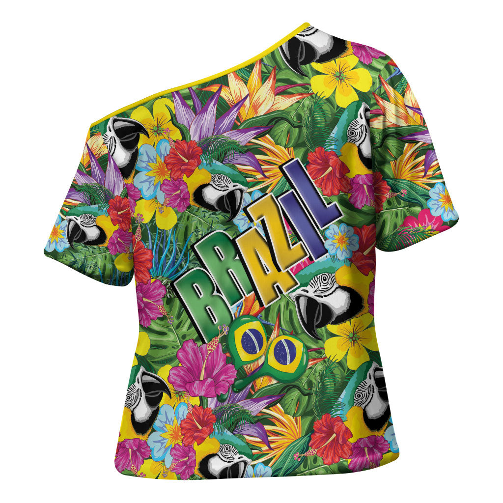 Macaw Parrot Brazil Cross Shoulder Shirt Maracas Seamless Tropical Flowers