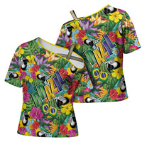 Macaw Parrot Brazil Cross Shoulder Shirt Maracas Seamless Tropical Flowers