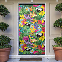 Macaw Parrot Brazil Door Cover Maracas Seamless Tropical Flowers