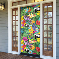 Macaw Parrot Brazil Door Cover Maracas Seamless Tropical Flowers