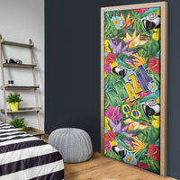 Macaw Parrot Brazil Door Cover Maracas Seamless Tropical Flowers