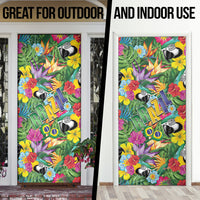 Macaw Parrot Brazil Door Cover Maracas Seamless Tropical Flowers