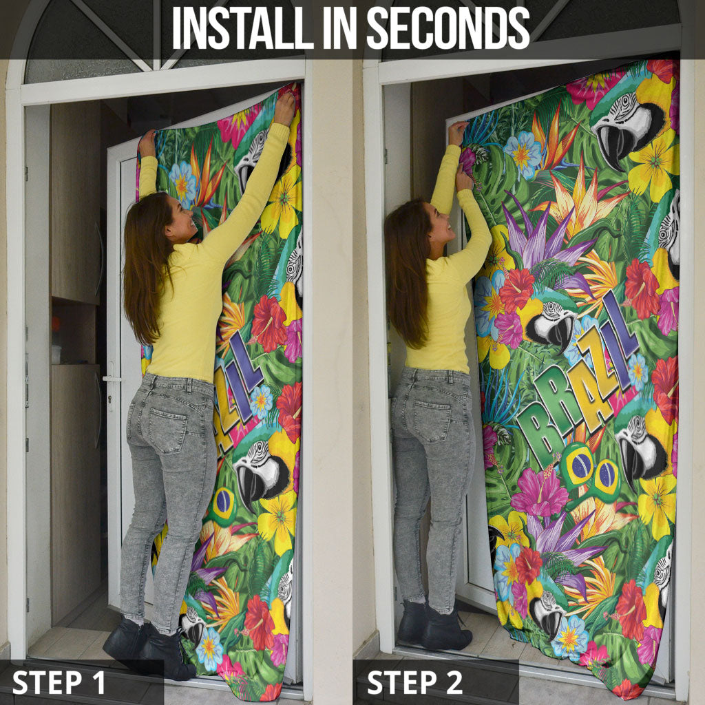 Macaw Parrot Brazil Door Cover Maracas Seamless Tropical Flowers