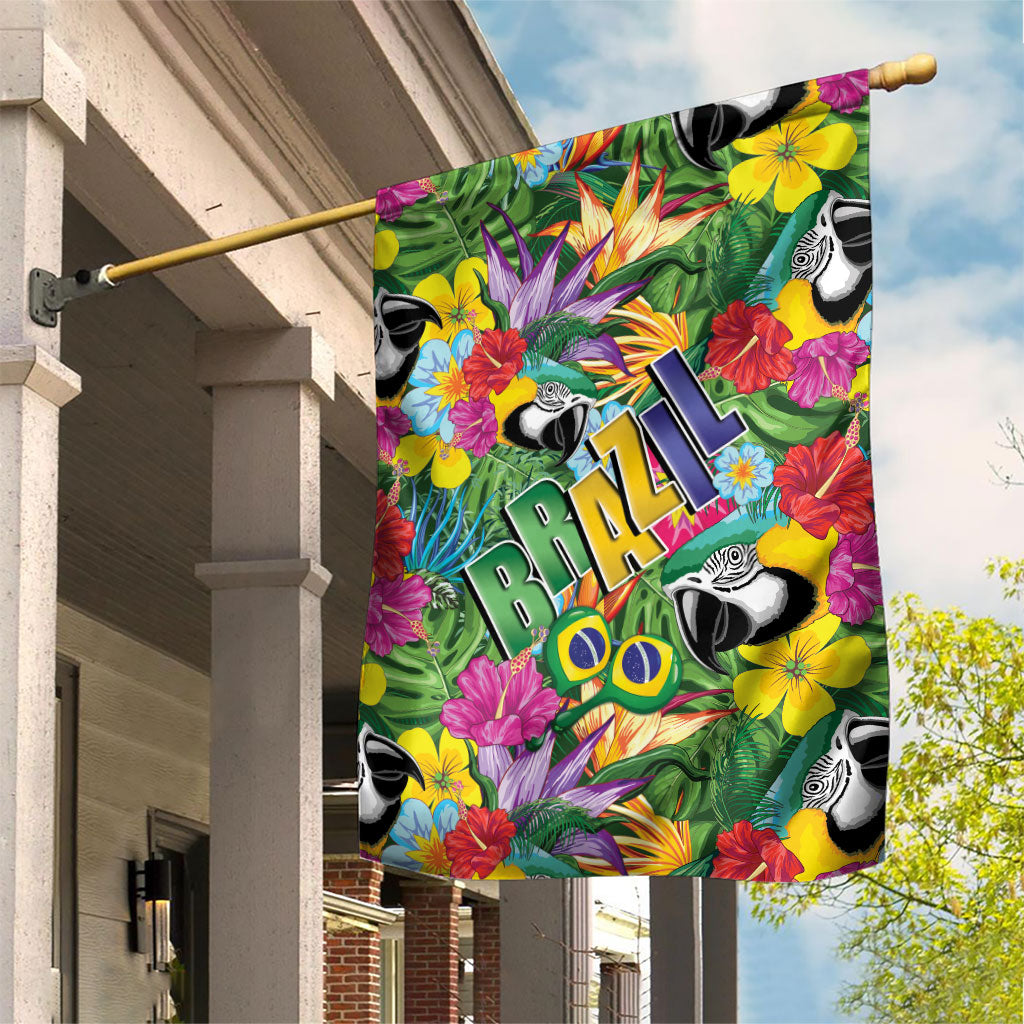 Macaw Parrot Brazil Garden Flag Maracas Seamless Tropical Flowers