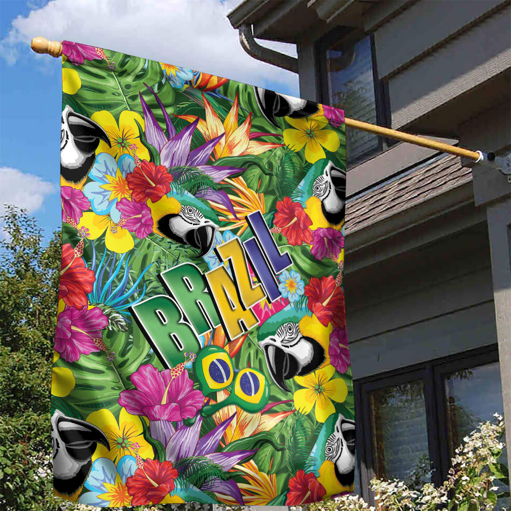 Macaw Parrot Brazil Garden Flag Maracas Seamless Tropical Flowers