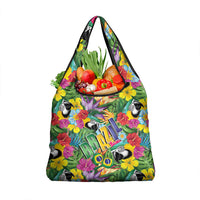 Macaw Parrot Brazil Grocery Bag Maracas Seamless Tropical Flowers