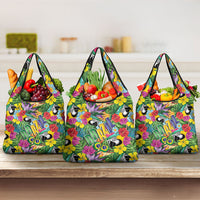 Macaw Parrot Brazil Grocery Bag Maracas Seamless Tropical Flowers