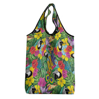 Macaw Parrot Brazil Grocery Bag Maracas Seamless Tropical Flowers
