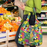 Macaw Parrot Brazil Grocery Bag Maracas Seamless Tropical Flowers