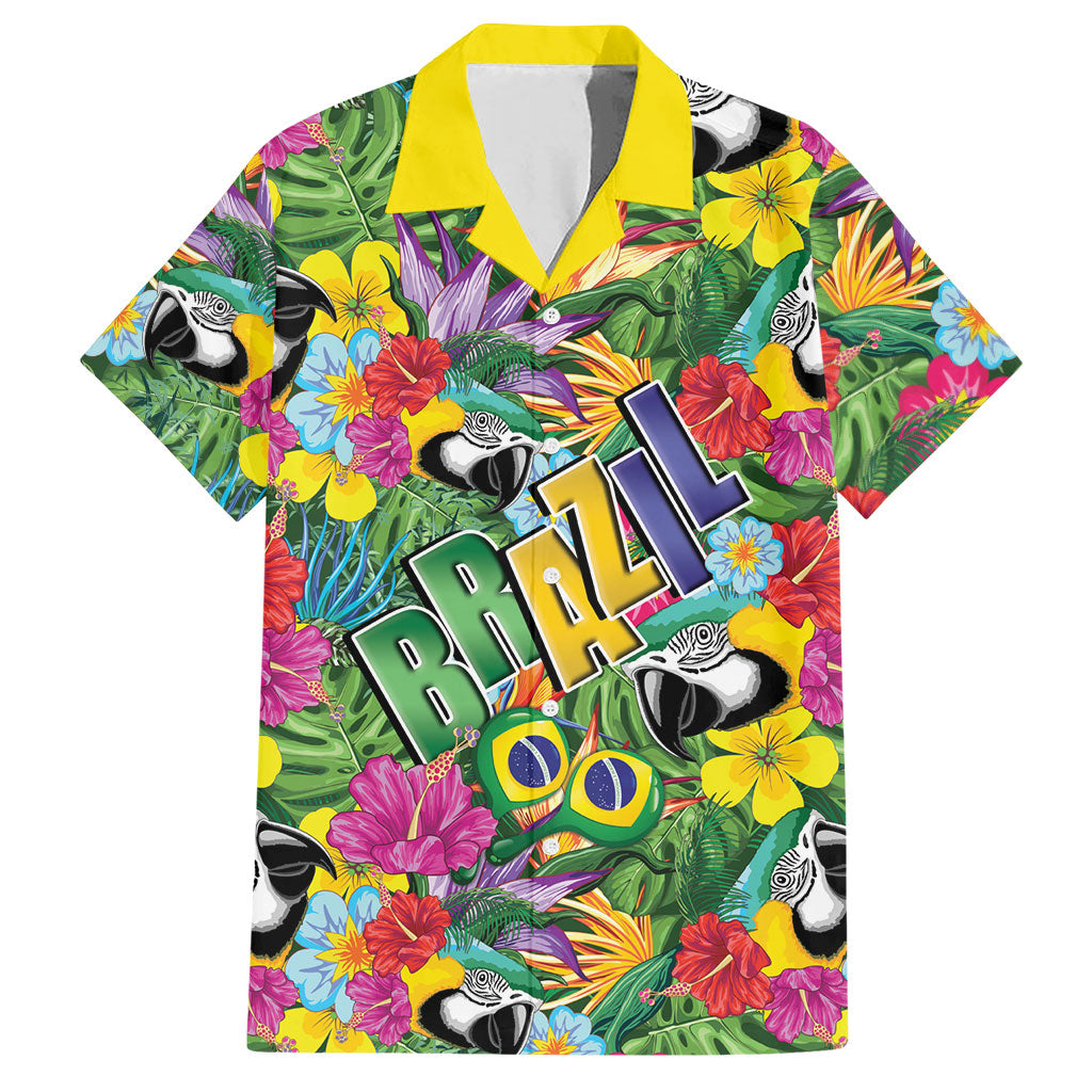 Macaw Parrot Brazil Hawaiian Shirt Maracas Seamless Tropical Flowers