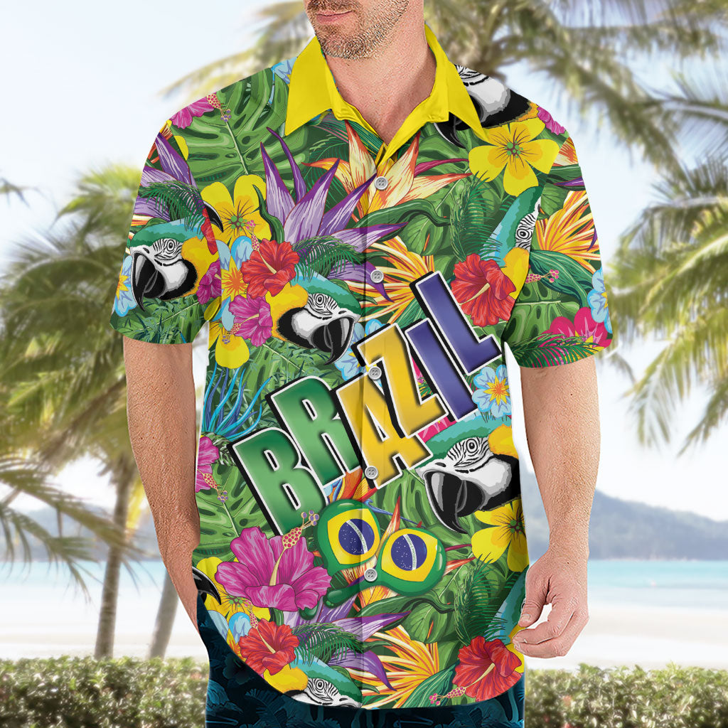 Macaw Parrot Brazil Hawaiian Shirt Maracas Seamless Tropical Flowers