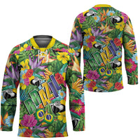 Macaw Parrot Brazil Hockey Jersey Maracas Seamless Tropical Flowers