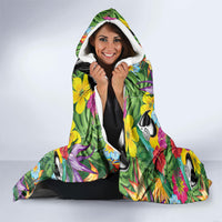 Macaw Parrot Brazil Hooded Blanket Maracas Seamless Tropical Flowers