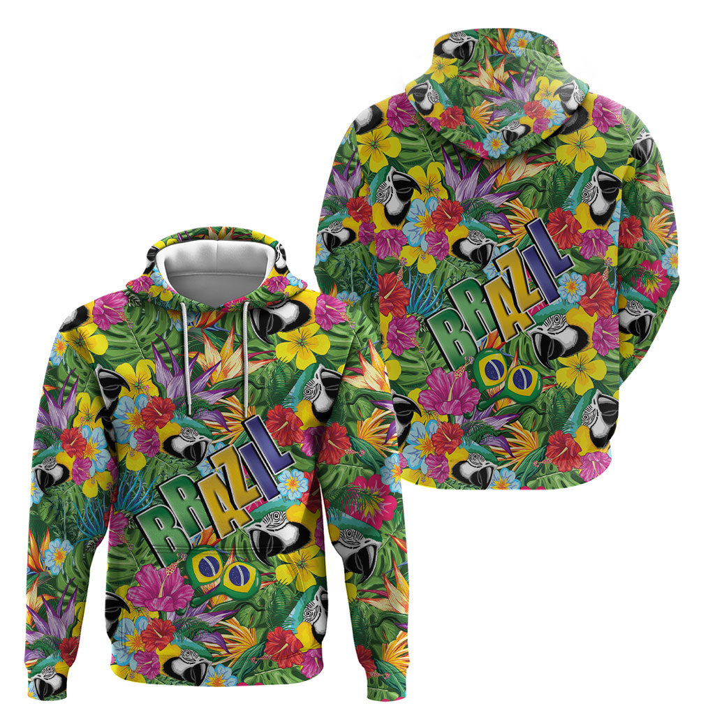 Macaw Parrot Brazil Hoodie Maracas Seamless Tropical Flowers