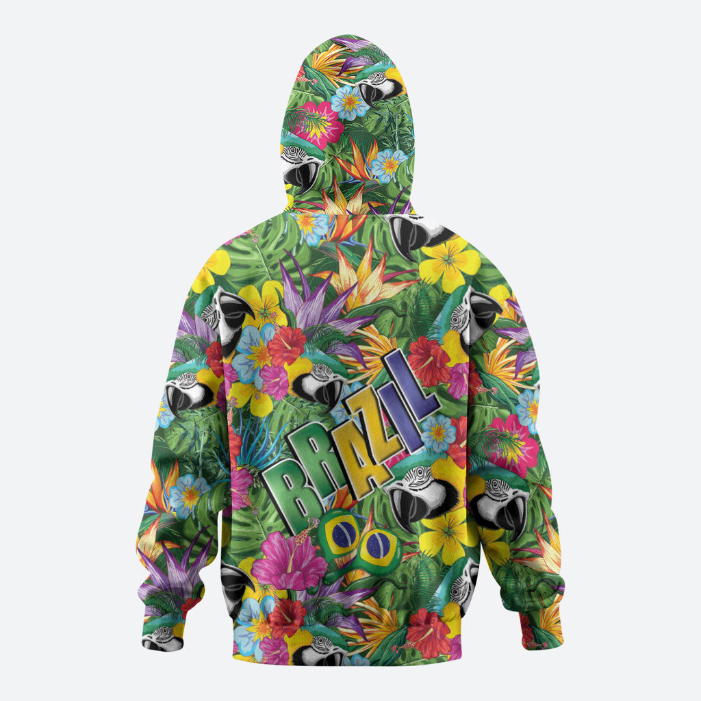 Macaw Parrot Brazil Hoodie Maracas Seamless Tropical Flowers