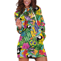 Macaw Parrot Brazil Hoodie Dress Maracas Seamless Tropical Flowers