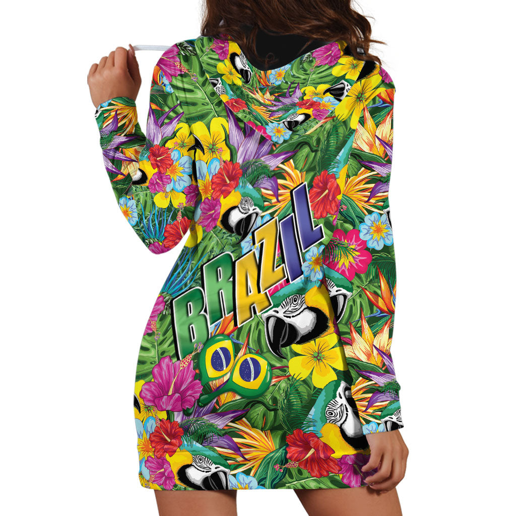 Macaw Parrot Brazil Hoodie Dress Maracas Seamless Tropical Flowers