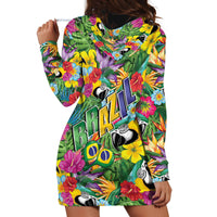 Macaw Parrot Brazil Hoodie Dress Maracas Seamless Tropical Flowers