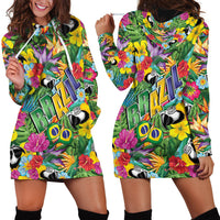 Macaw Parrot Brazil Hoodie Dress Maracas Seamless Tropical Flowers