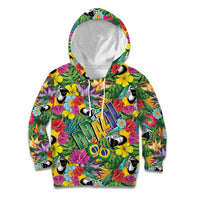 Macaw Parrot Brazil Kid Hoodie Maracas Seamless Tropical Flowers