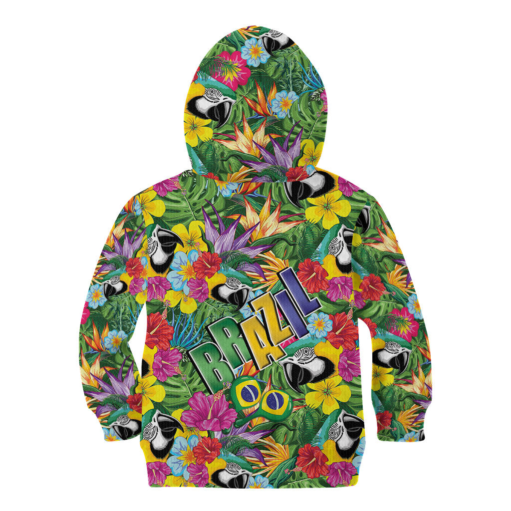 Macaw Parrot Brazil Kid Hoodie Maracas Seamless Tropical Flowers