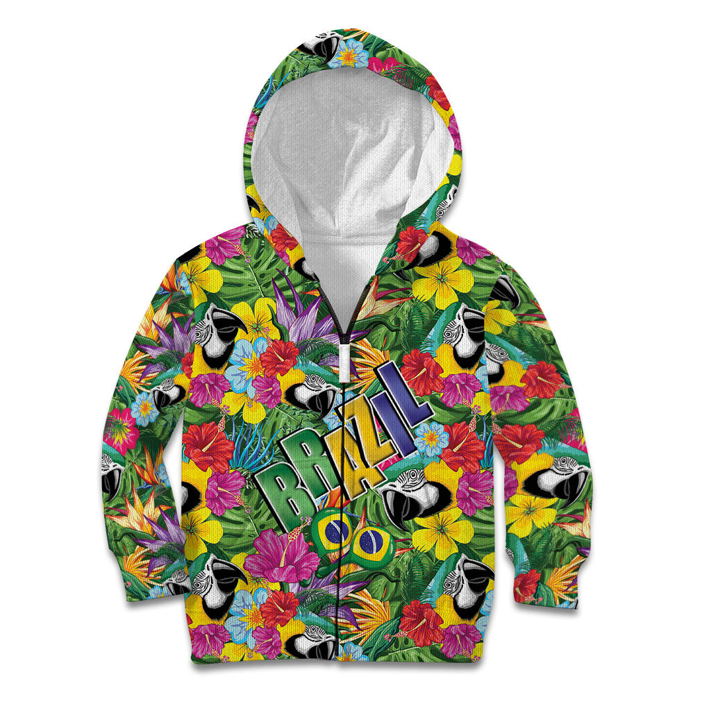 Macaw Parrot Brazil Kid Hoodie Maracas Seamless Tropical Flowers