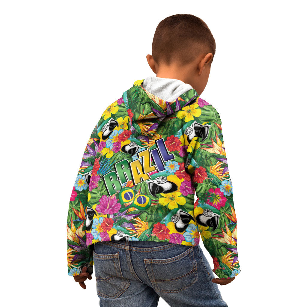 Macaw Parrot Brazil Kid Hoodie Maracas Seamless Tropical Flowers