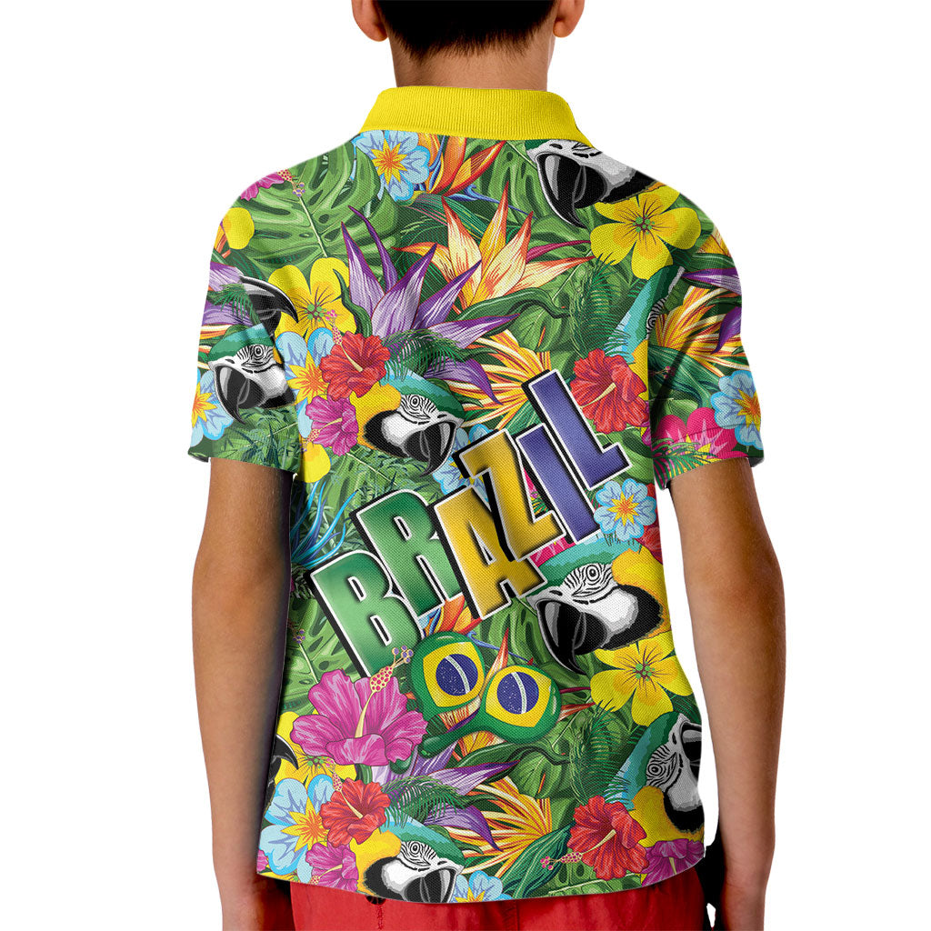 Macaw Parrot Brazil Kid Polo Shirt Maracas Seamless Tropical Flowers