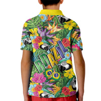 Macaw Parrot Brazil Kid Polo Shirt Maracas Seamless Tropical Flowers