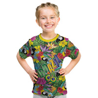 Macaw Parrot Brazil Kid T Shirt Maracas Seamless Tropical Flowers