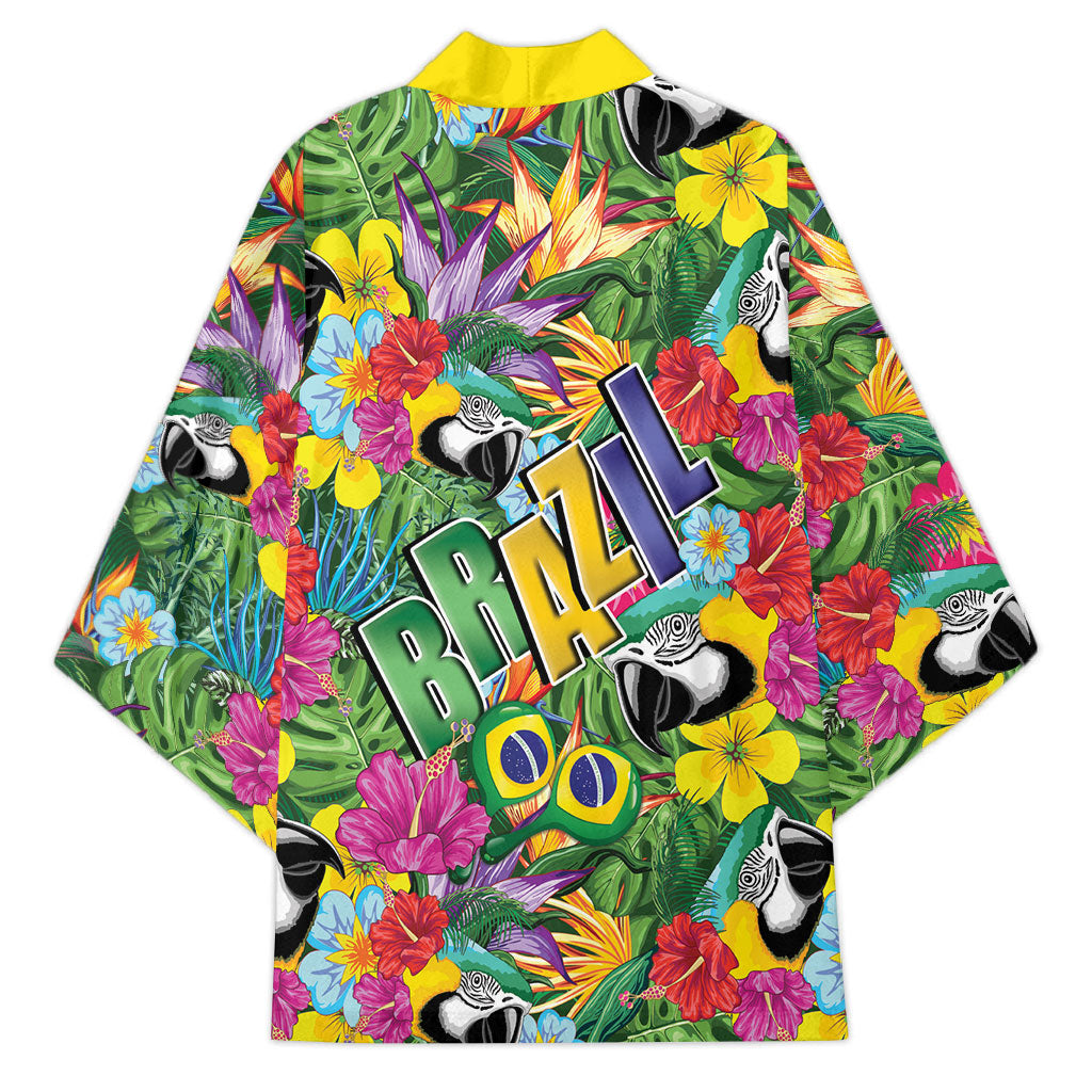 Macaw Parrot Brazil Kimono Maracas Seamless Tropical Flowers