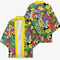 Macaw Parrot Brazil Kimono Maracas Seamless Tropical Flowers