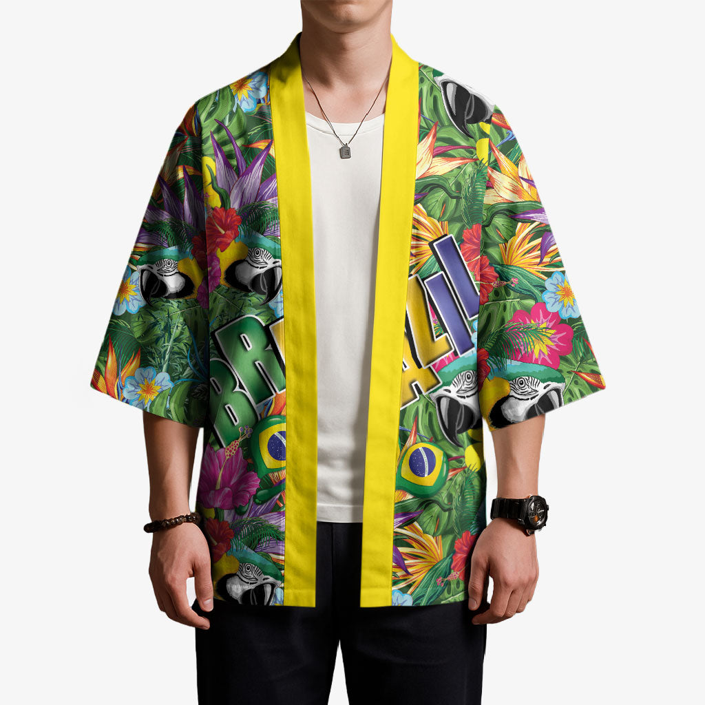 Macaw Parrot Brazil Kimono Maracas Seamless Tropical Flowers