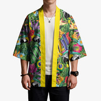 Macaw Parrot Brazil Kimono Maracas Seamless Tropical Flowers