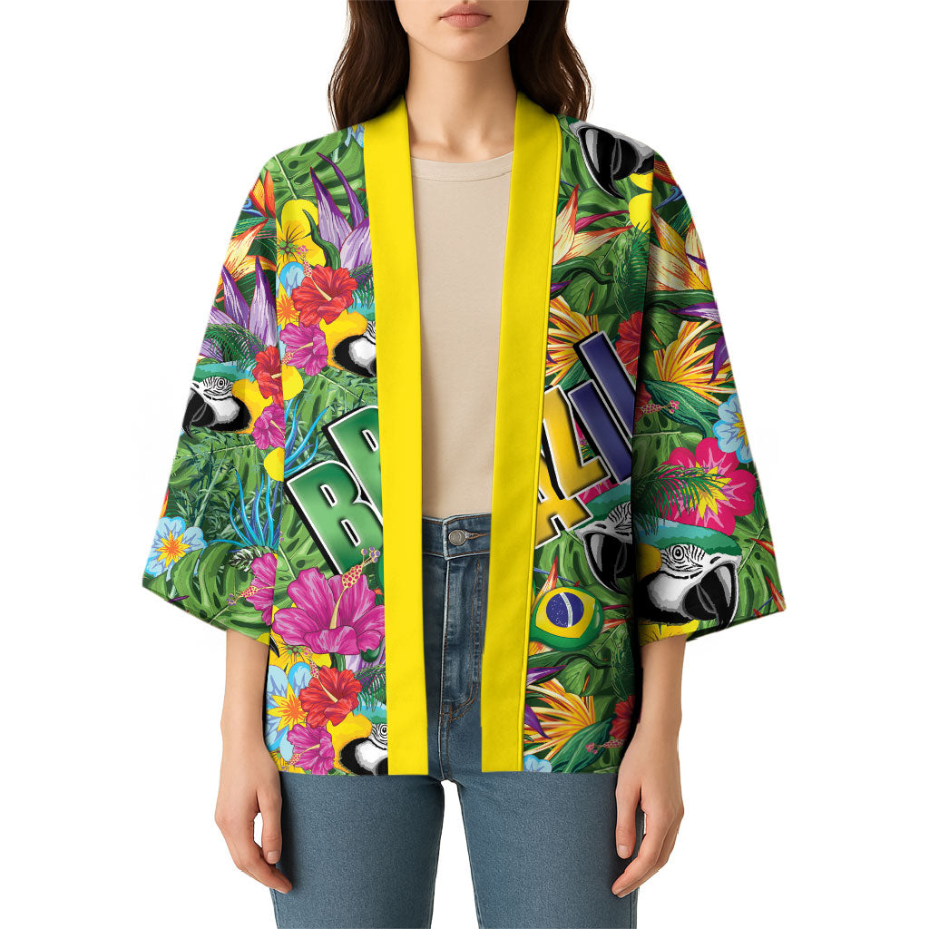 Macaw Parrot Brazil Kimono Maracas Seamless Tropical Flowers