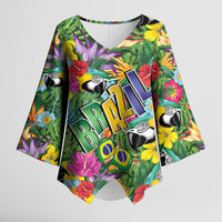 Macaw Parrot Brazil Kimono Sleeve Blouse Maracas Seamless Tropical Flowers