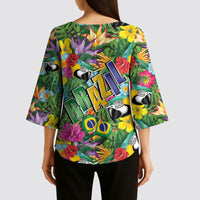 Macaw Parrot Brazil Kimono Sleeve Blouse Maracas Seamless Tropical Flowers