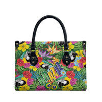 Macaw Parrot Brazil Leather Bag Maracas Seamless Tropical Flowers
