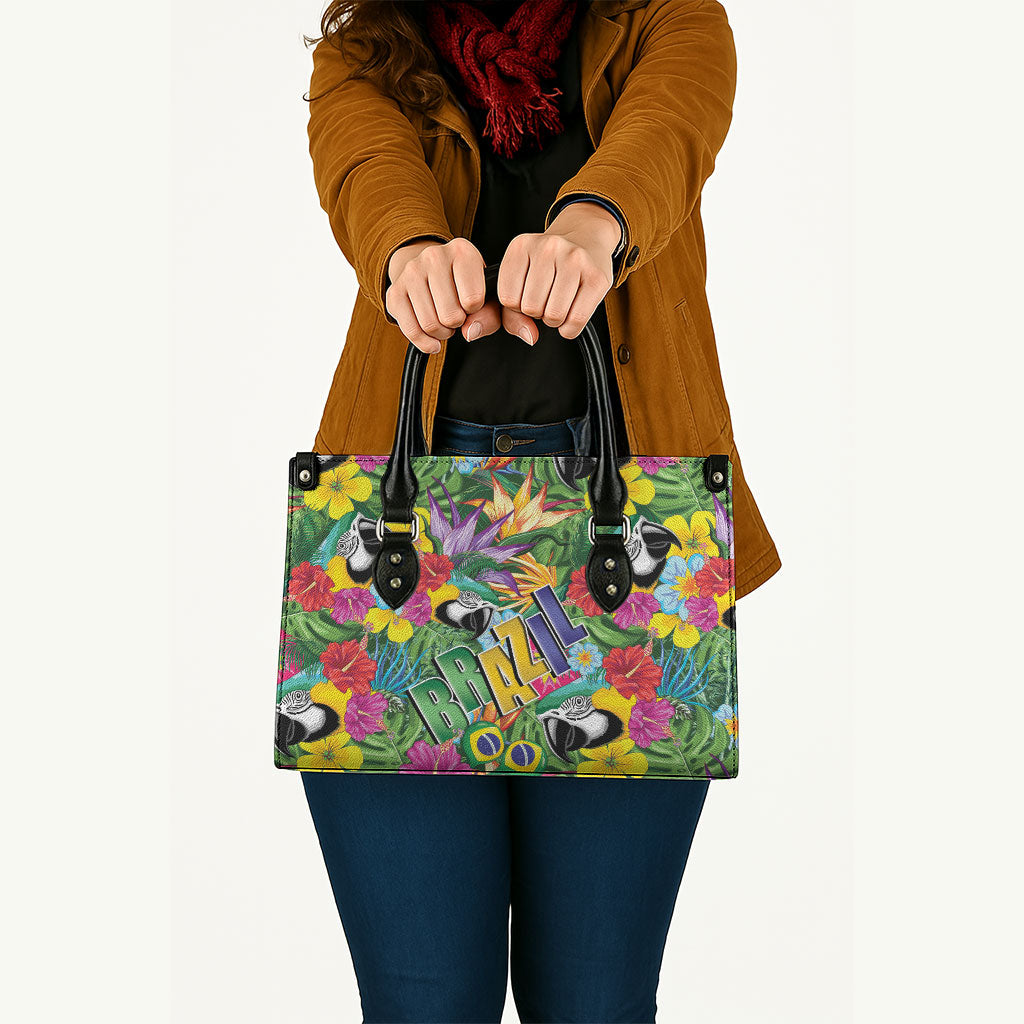 Macaw Parrot Brazil Leather Bag Maracas Seamless Tropical Flowers