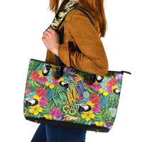 Macaw Parrot Brazil Leather Tote Bag Maracas Seamless Tropical Flowers