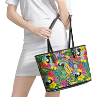 Macaw Parrot Brazil Leather Tote Bag Maracas Seamless Tropical Flowers