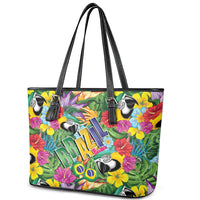 Macaw Parrot Brazil Leather Tote Bag Maracas Seamless Tropical Flowers